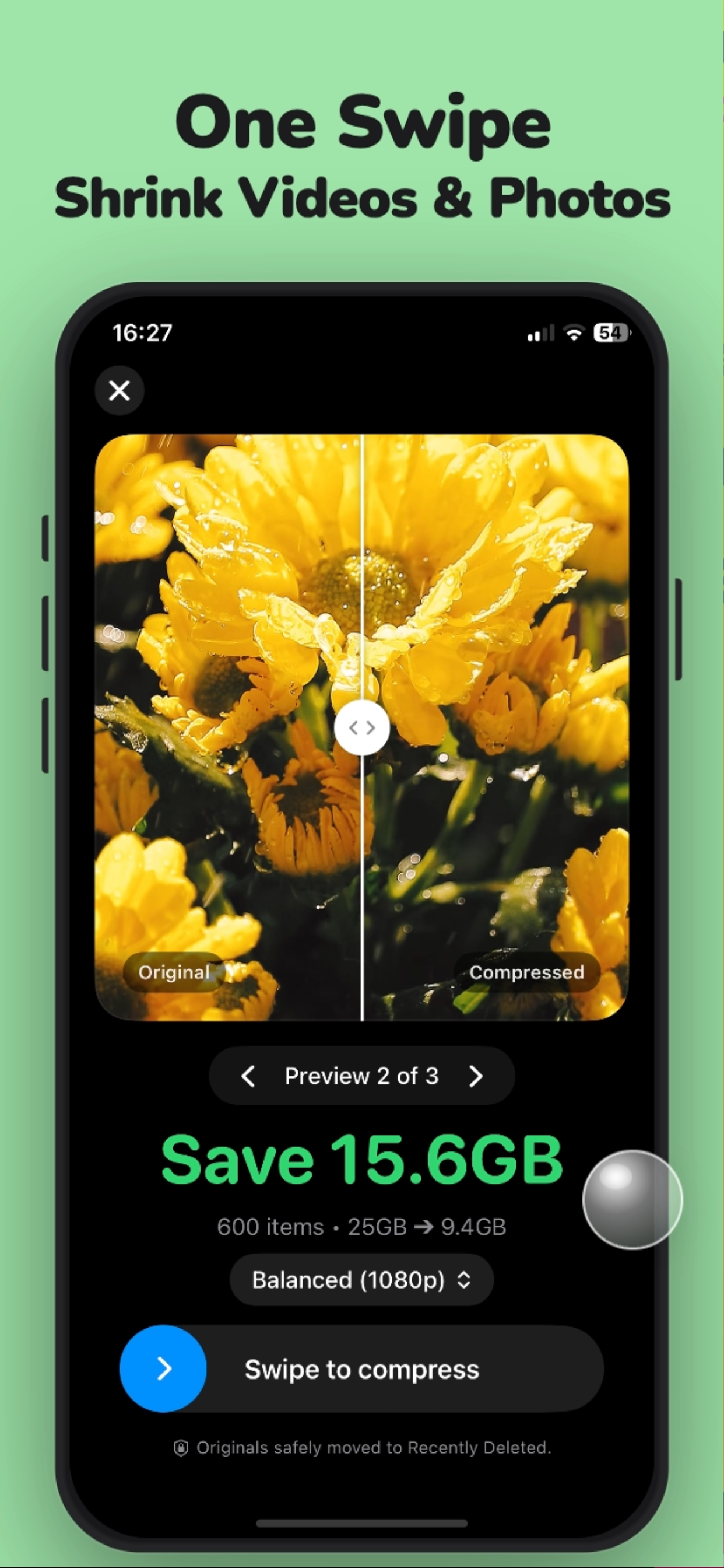 Aglio screenshot showing one-swipe bulk compression
